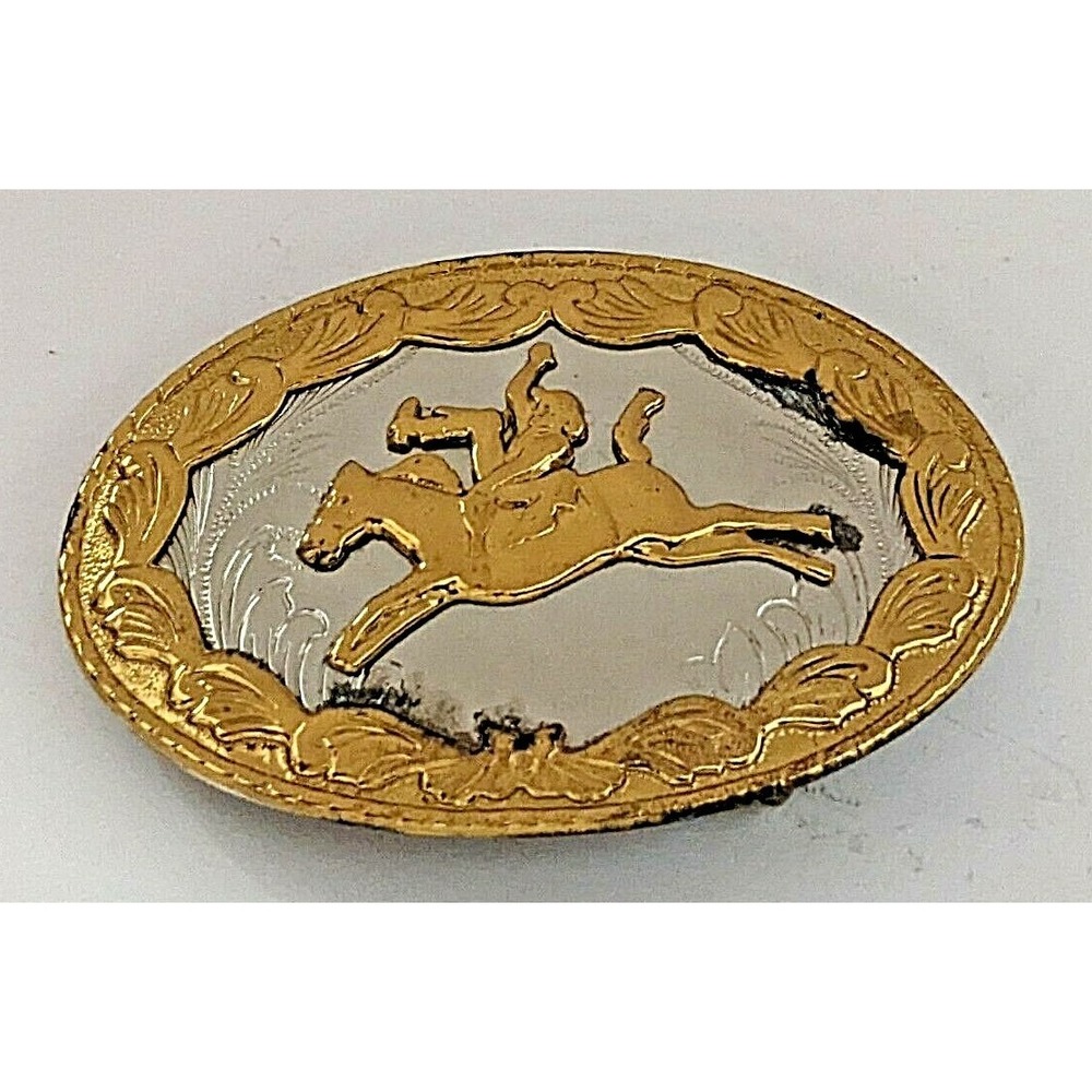German Silver Rodeo Cowboy Bucking Bronco Horse Belt Buckle Vintage RARE HTF EUC